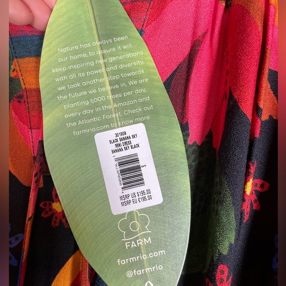 Farm Rio Black Banana Sky Mini Dress Sz S Puff Sleeve Tiered Flowy Beaded Beach - Picture 6 of 16